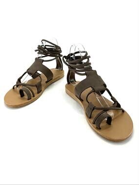 Valia Gabriel Goa Bohemian Gladiator Flat Sandal Sz 8/38 Taupe/Brown Leather New